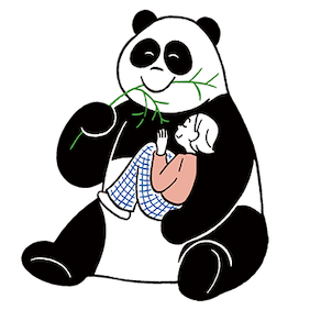 パンダに抱っこされている女性